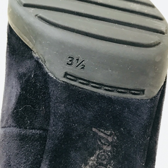 PAUL GREEN {6} Navy Blue Suede Pump Round Toe Black Wood Block Heel Rubber Sole - Picture 5 of 10